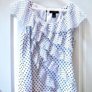 WHBM White Dot Cascading Ruffle Top SIZE 10